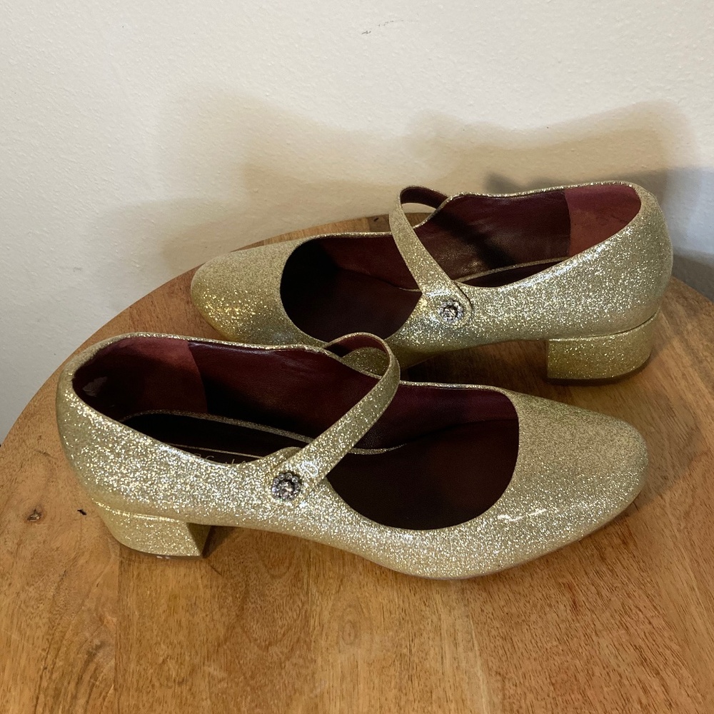 marc jacobs Lexi gold diamond glitter Mary Jane block heels